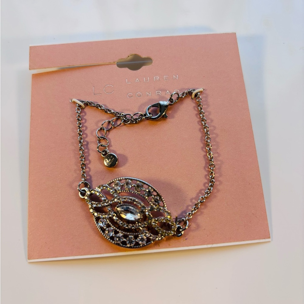 LC Lauren Conrad Silver Eye Bracelet with Crystal Details